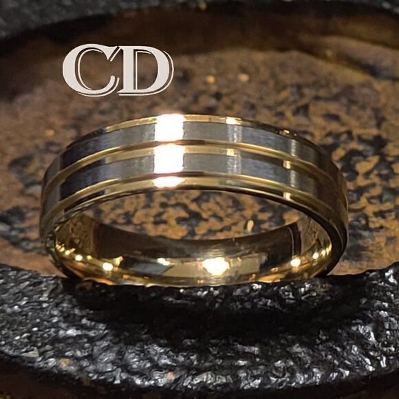 Men's Double Groove Gold and Silver Wedding Band - Two Tone wedding Ring For Men - Picture 1 of 7